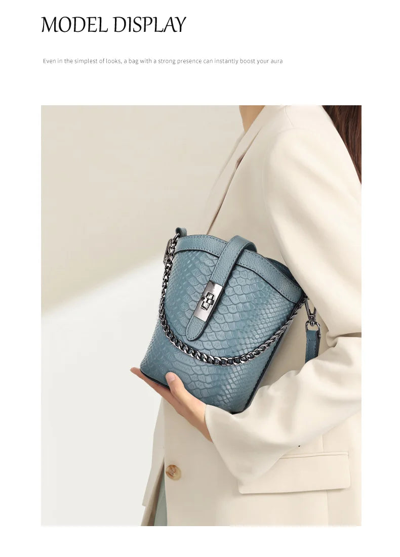 Genuine Leather Crocodile Pattern Crossbody Bag for Women