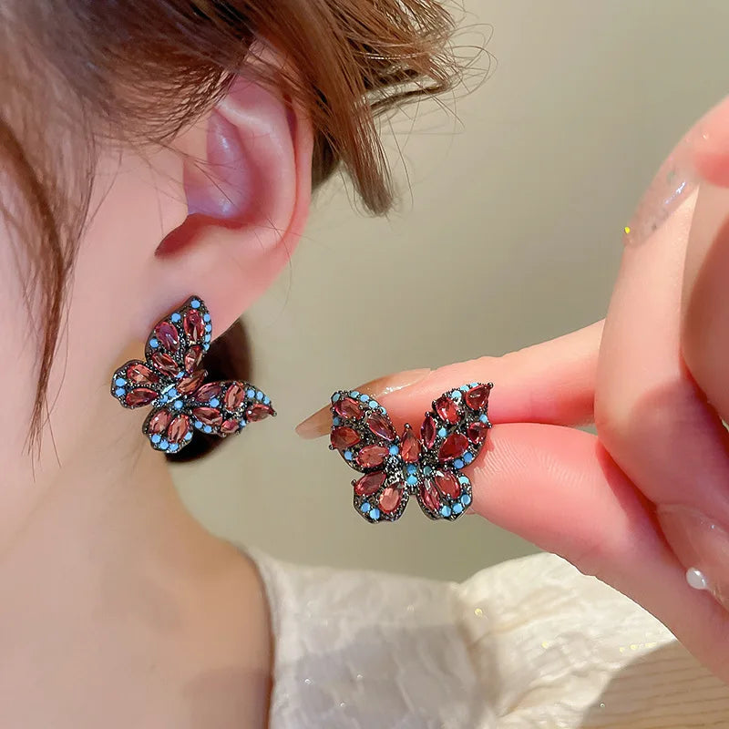 Colorful Butterfly Zircon Stud Earrings