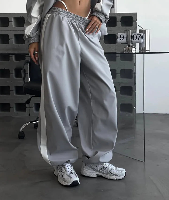 Casual Contrast Color Zipper Tracksuit Set for Women