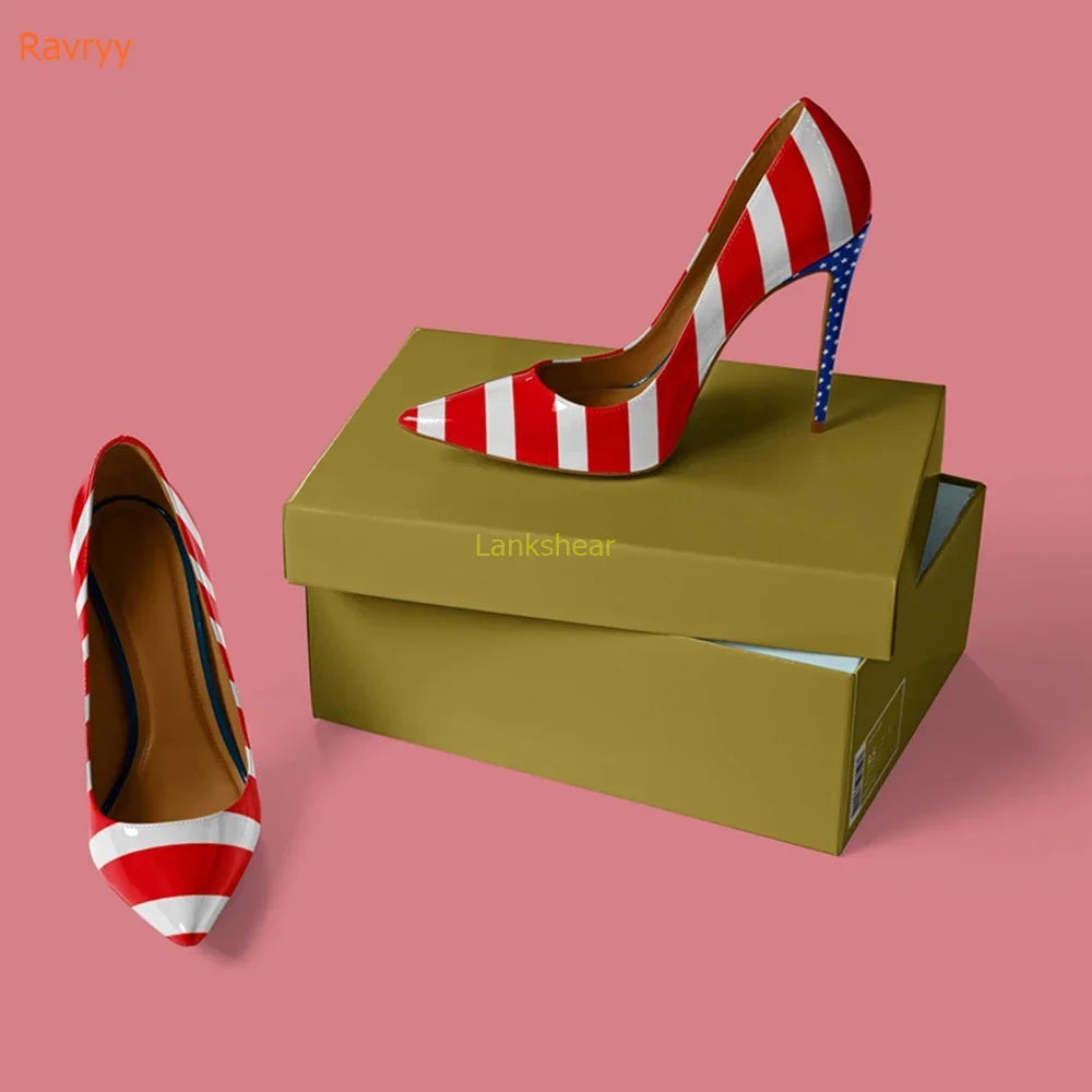 American Flag Print Pointed Toe Stiletto Pumps for Women