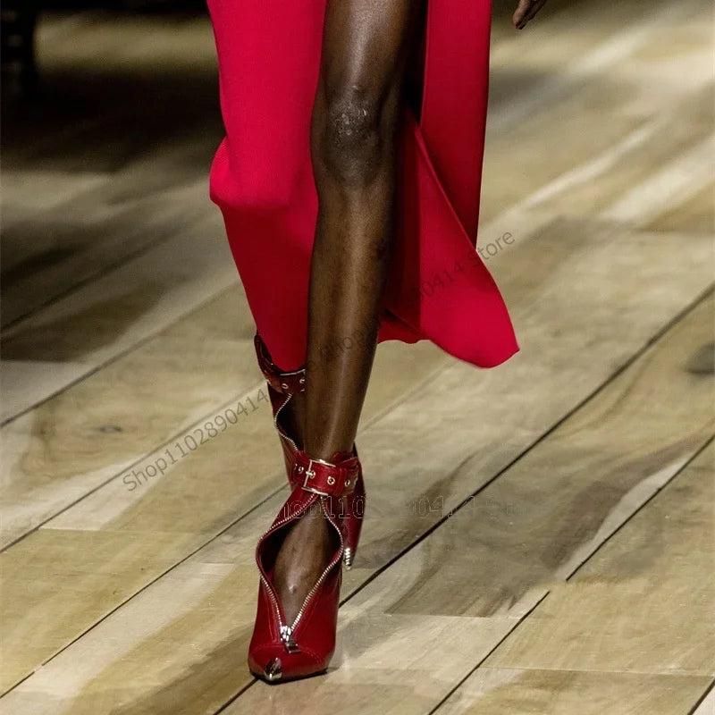 Red Pointed Toe Ankle Boots