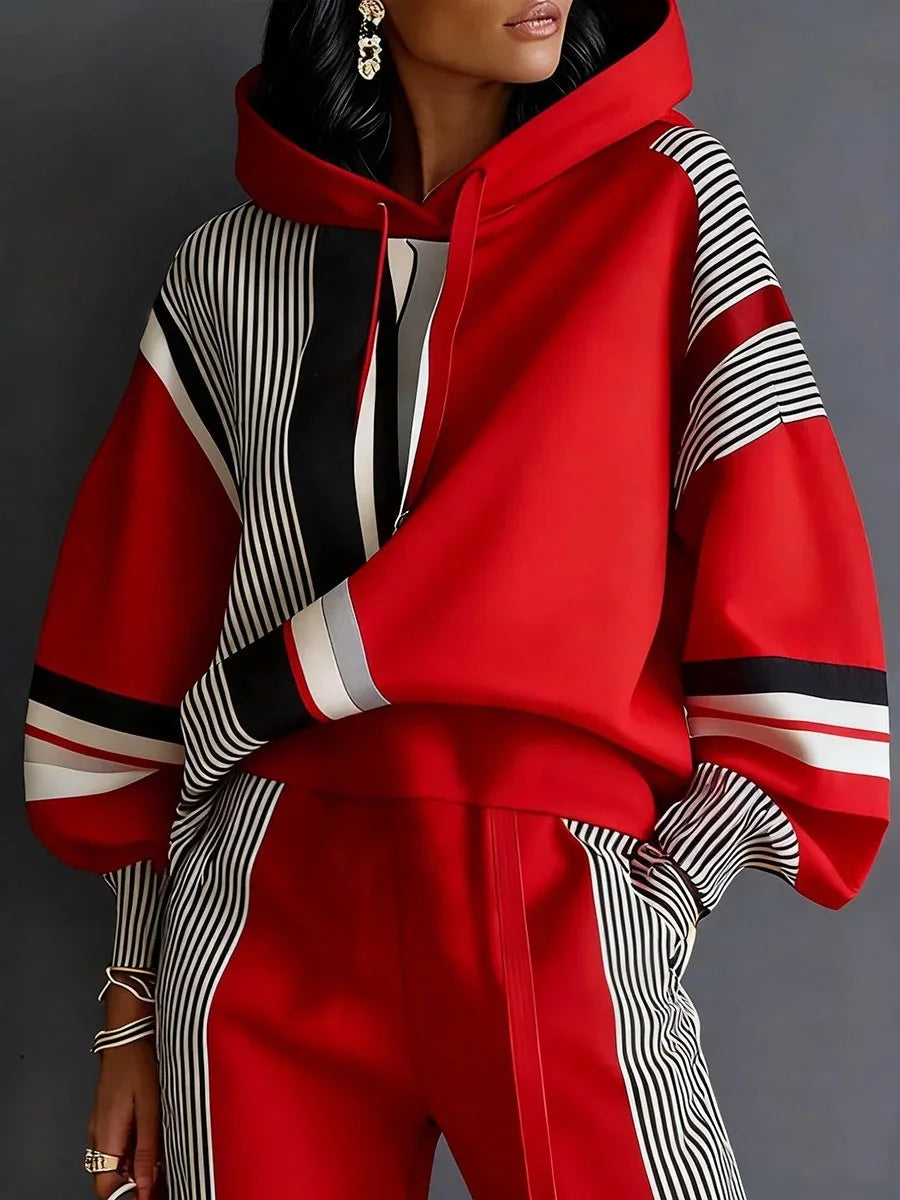 Loose Fit American Stripe Two Piece Loungewear Set for Women