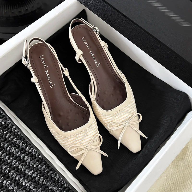 Elegant Bowtie Weave Sandals With Buckle for Women