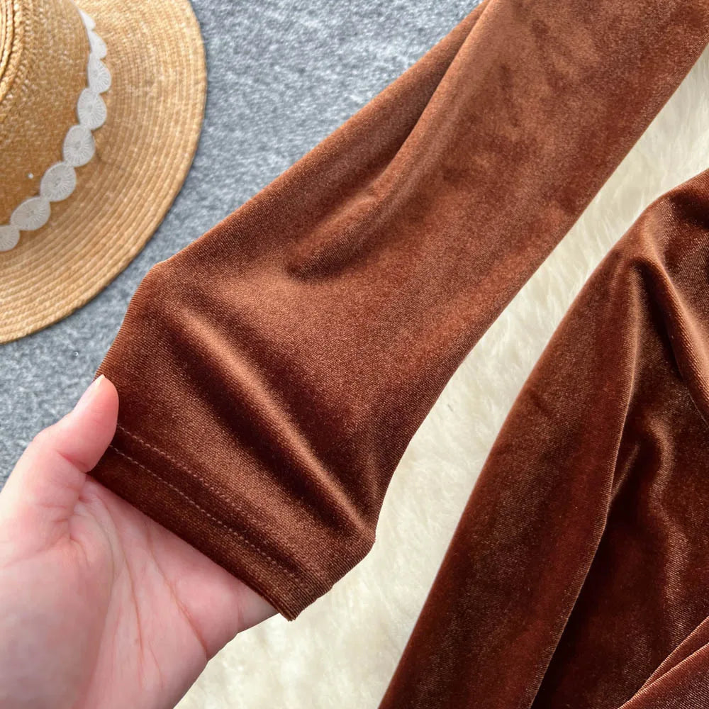 Ruched Velvet Sash Dress