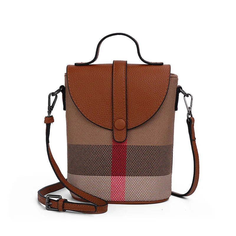 Compact Plaid Patchwork Canvas Crossbody Bag for Women