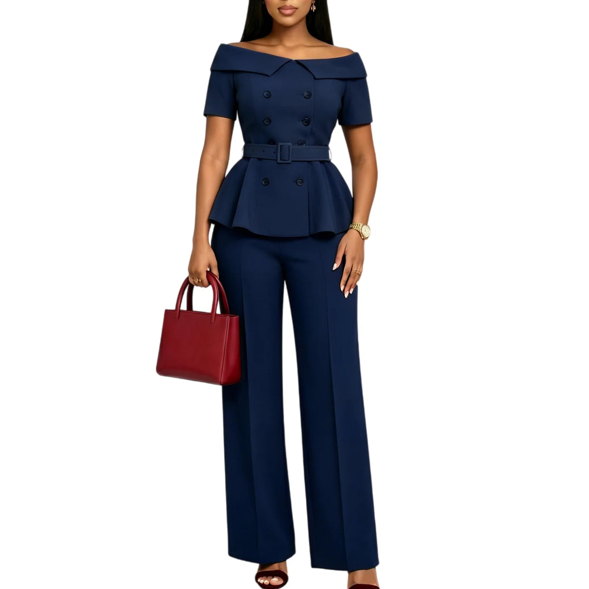 Summer Short Sleeve Top and Pants Matching Set for Women
