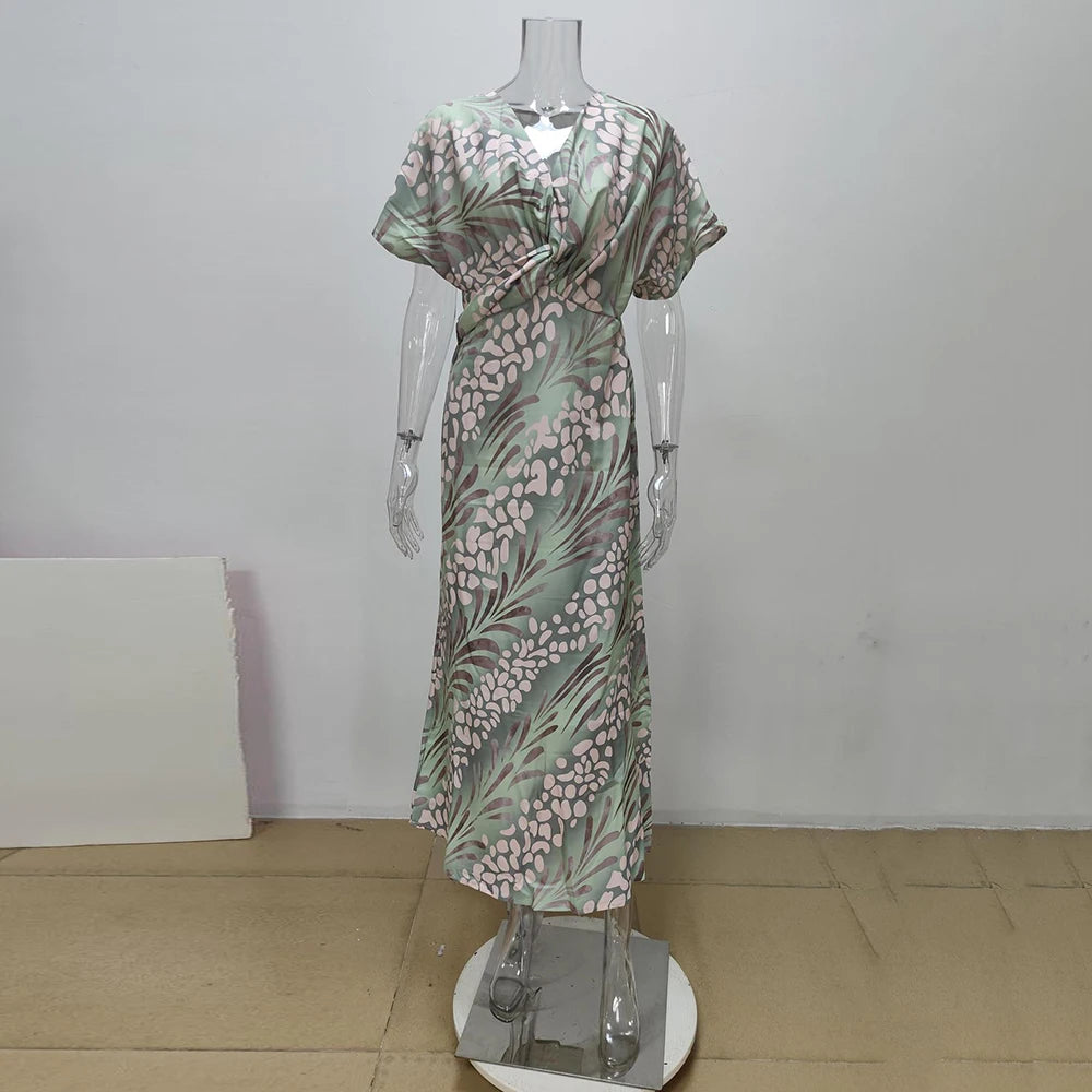 Elegant Satin Leopard Print Bodycon Maxi Dress For Women