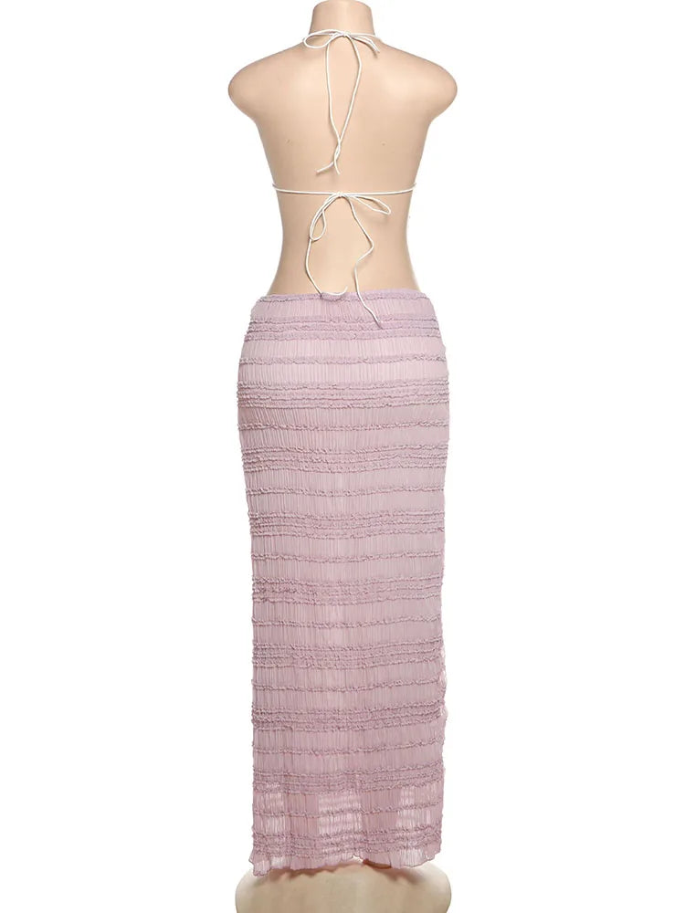 Elegant Backless Halter Two Piece Skirt Set for Women