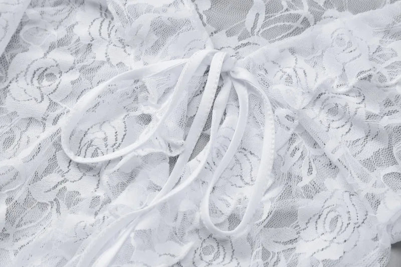 Tie Front Sheer Lace Trim Mini Dress