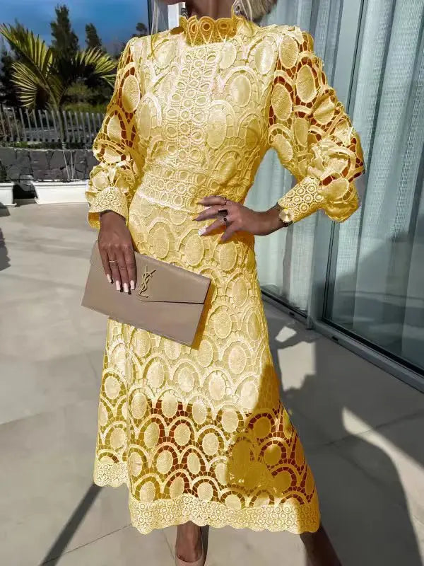 Elegant Lace with Hollow Detailing Maxi Dress for Women
