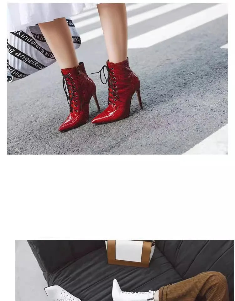 Chic Pointed Stiletto High Heel PU Leather Ankle Boots for Women