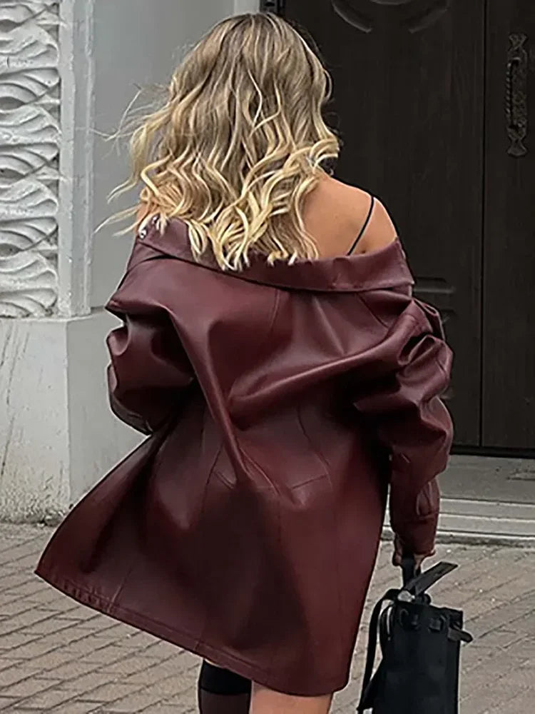 Faux Leather Two Piece Dress Coat Set