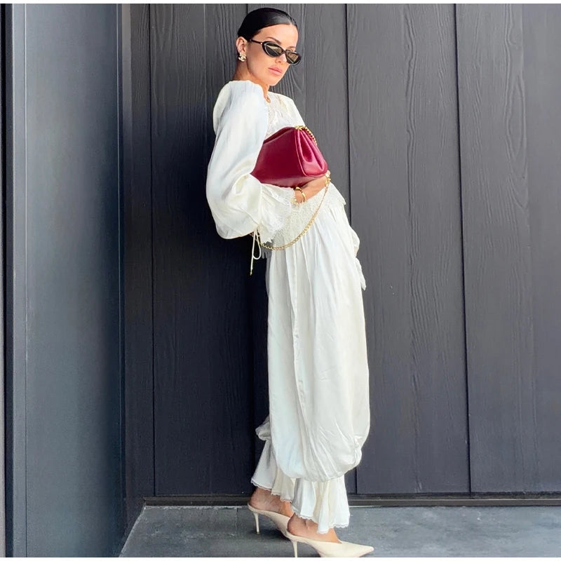 Tailored Lapel Jacket and Pleated Trousers Set for Women