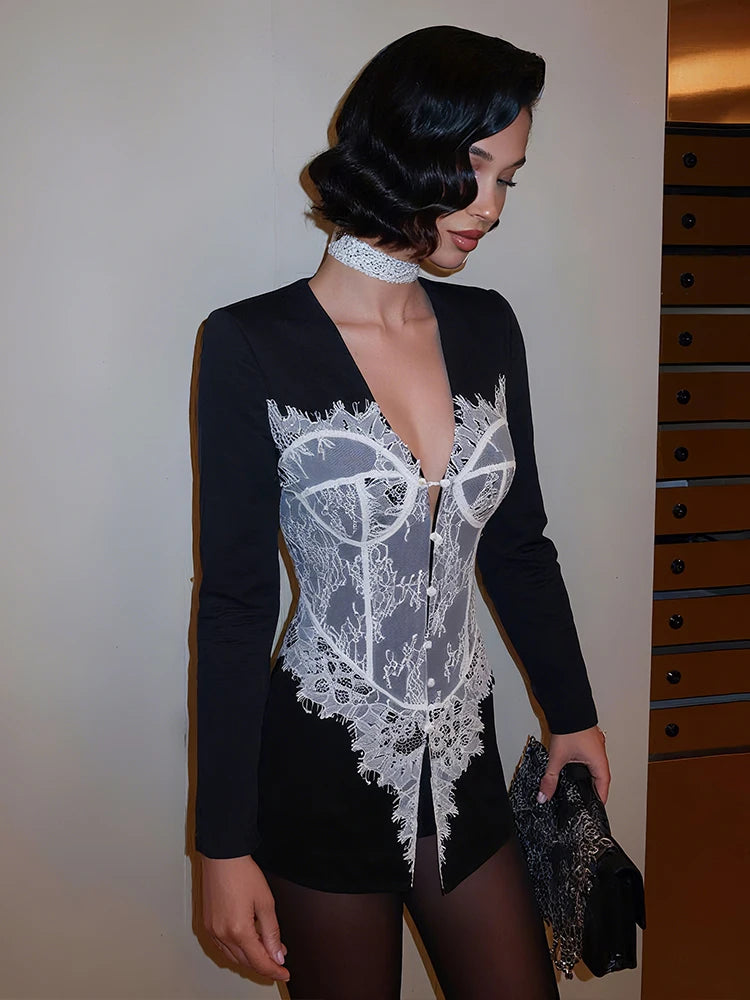 Lace Patchwork Button Front Jacket