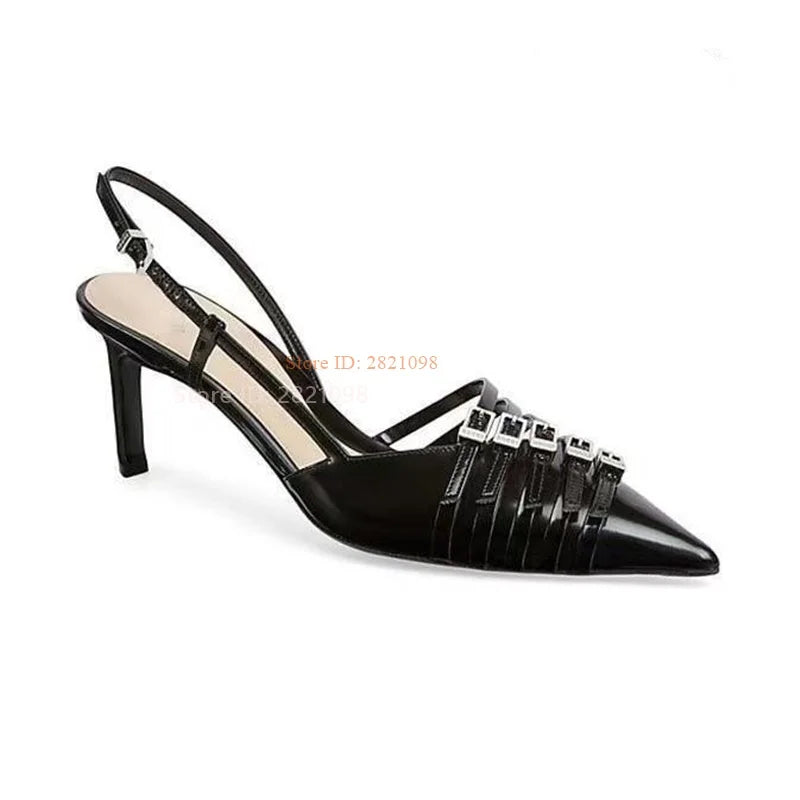 Pointed Toe Slingback Pumps With Belt Buckle Straps For Women