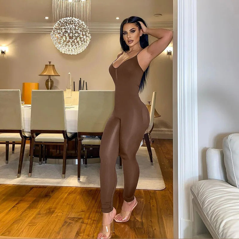 Black Sexy Jumpsuits Women Summer Sleeveless Rompers Spaghetti Strap Backless Casual Bodycon Skinny Sports Fashion Streetwear