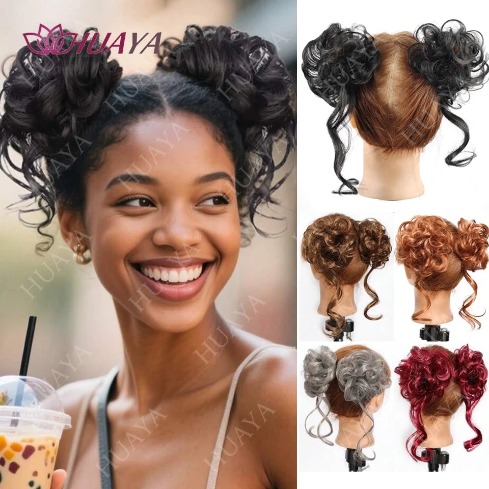 Double Pack Messy Synthetic Curly Hair Bun Wrap For Women