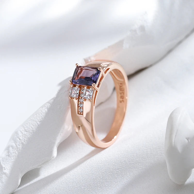 Purple Square Zircon Rose Gold Tone Ring for Women