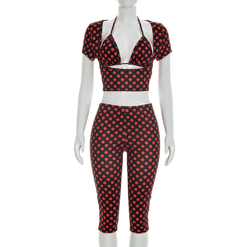 Dot Print Sexy Sling Tank Tracksuit Sets for Women