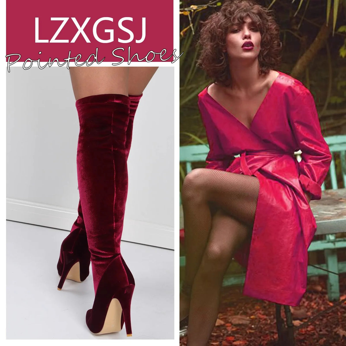 Velvet Pointed Toe Over The Knee Stiletto Boots for Women