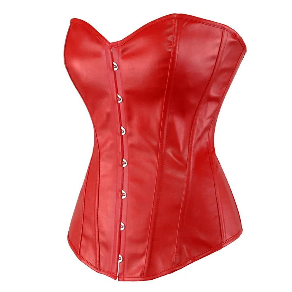 Steampunk Faux Leather Overbust Corset With Zipper for Women