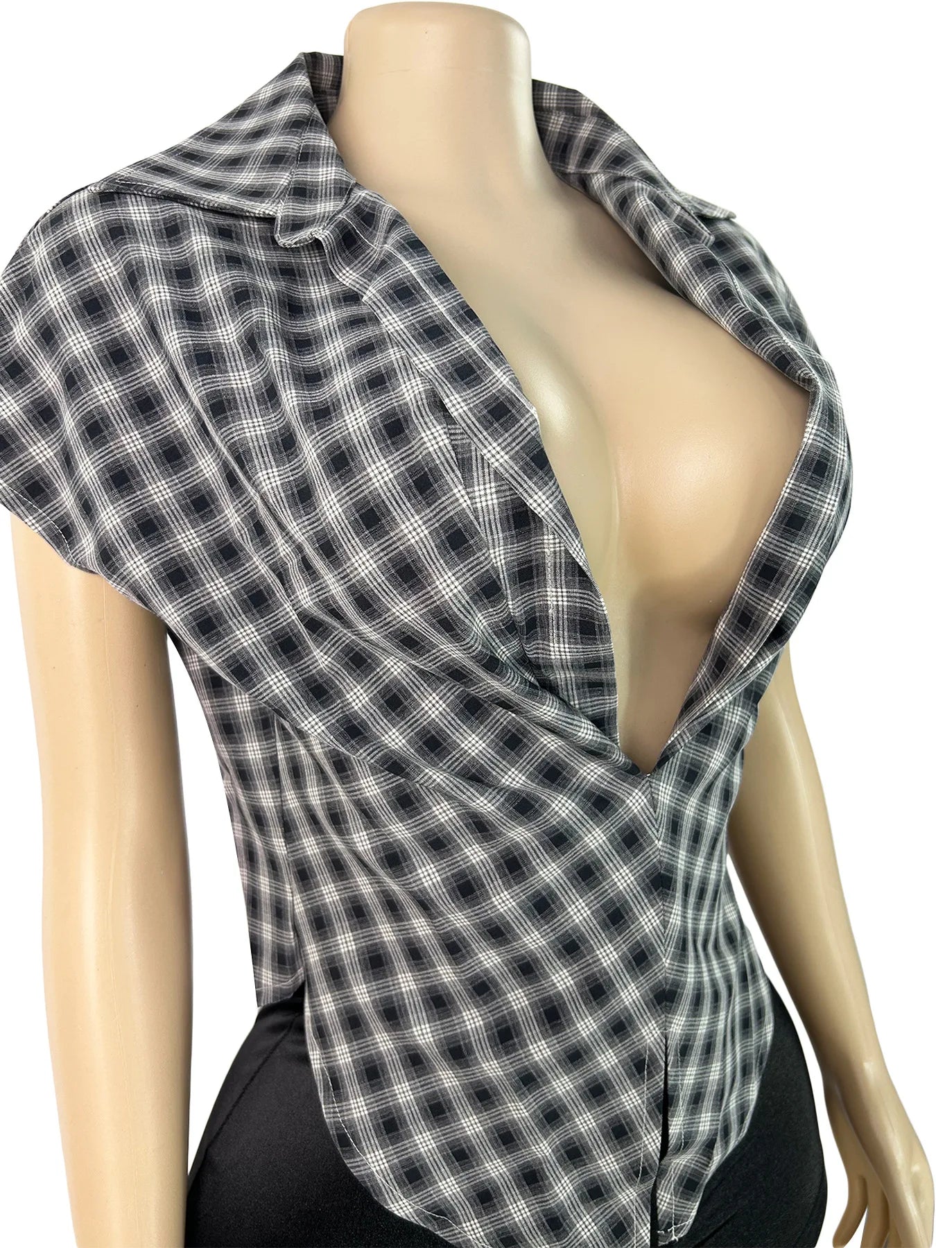 Plaid Print Deep V Neck Sleeveless Hollow Two Piece Set for Women