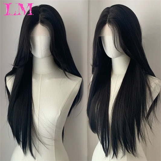 Natural Black Long Straight Lace Front Wig for Women