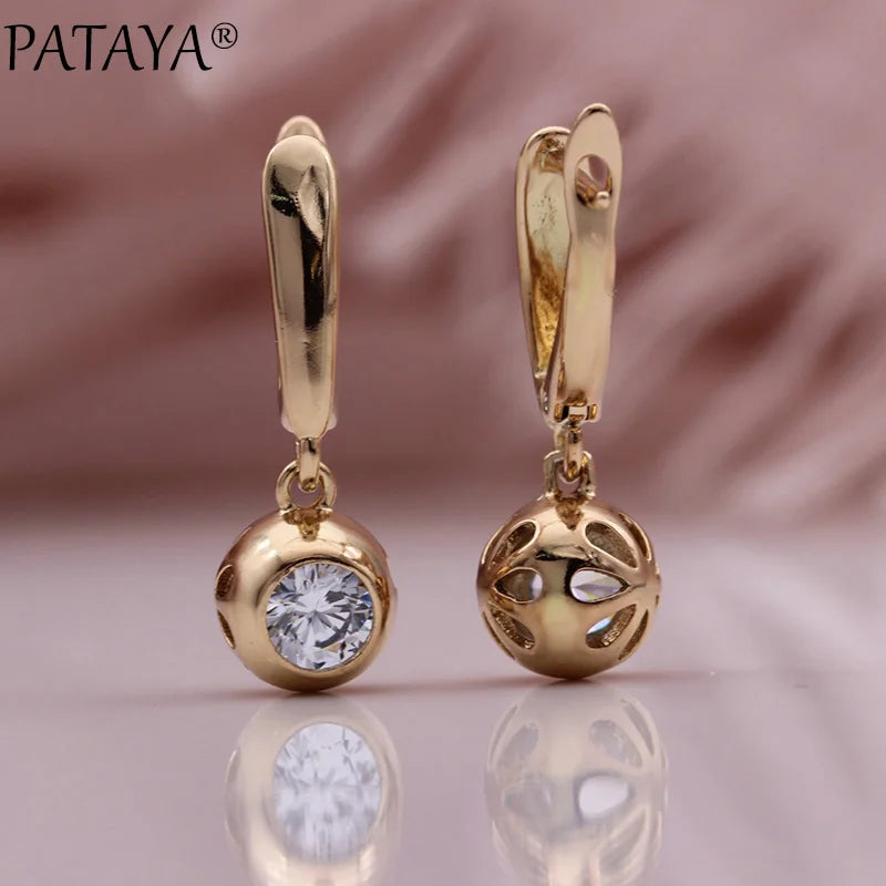 Rose Gold Zircon Hollow Ball Drop Earrings for Women
