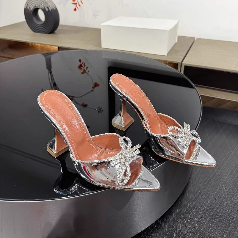 Bow Rhinestone Pointed Toe High Heel Sandals for Women