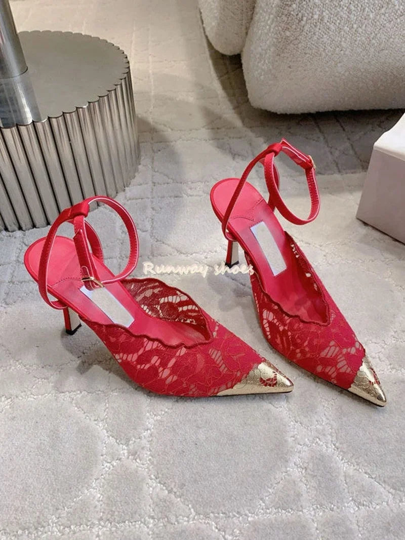 Pointed Color Blocking Lace Breathable Stilettos for Women