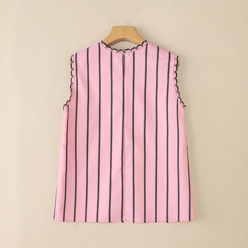 ZANZEA Women Fashion Striped Tanks Elegant Lace Trim Round Neck Sleeveless Tops 2025 Summer Lightweight Casual Tank Tops