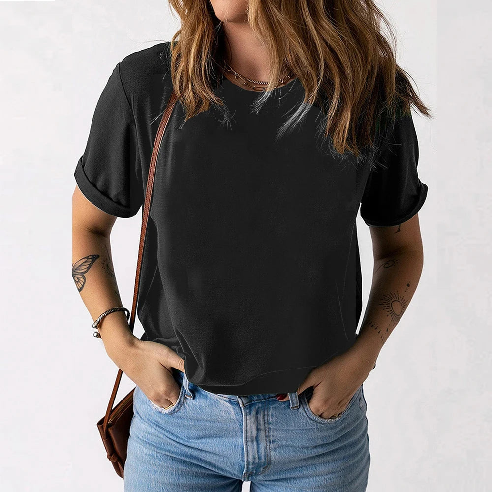 Oversized 100% Cotton Women Tops 2025 Summer Casual Short Sleeve T-shirt Tee Solid Pullover Korean Blouse Shirts Female Clothing