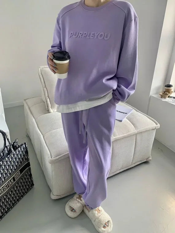 Thick Tracksuit Women Two Pieces Set Sweatshirts Pullover Hoodies Pockets Pants Suit Trousers Sports Matching Sets Autumn Spring