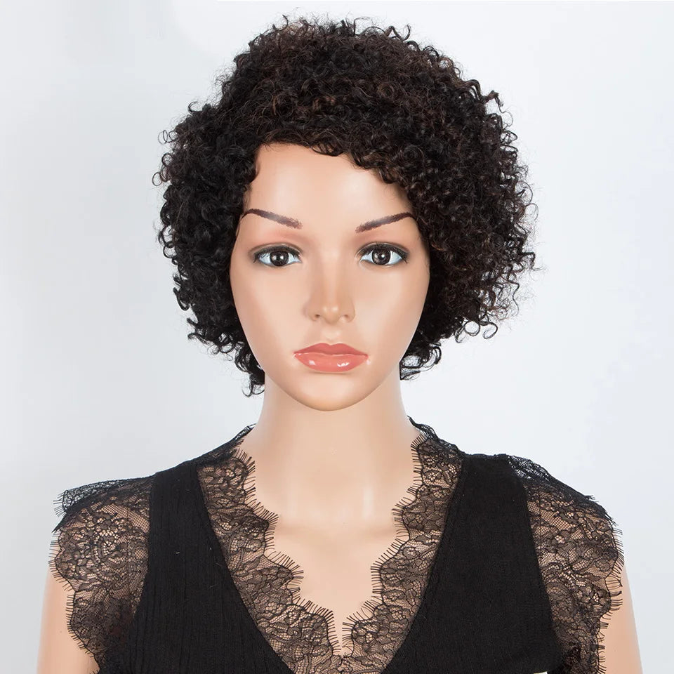 Short Kinky Curly Pixie Bob Human Hair Wig for Women