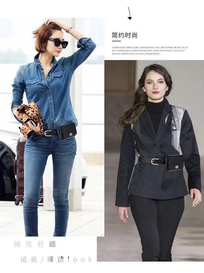 Adjustable Leather Waist Belt Bag With Phone Pocket for Women