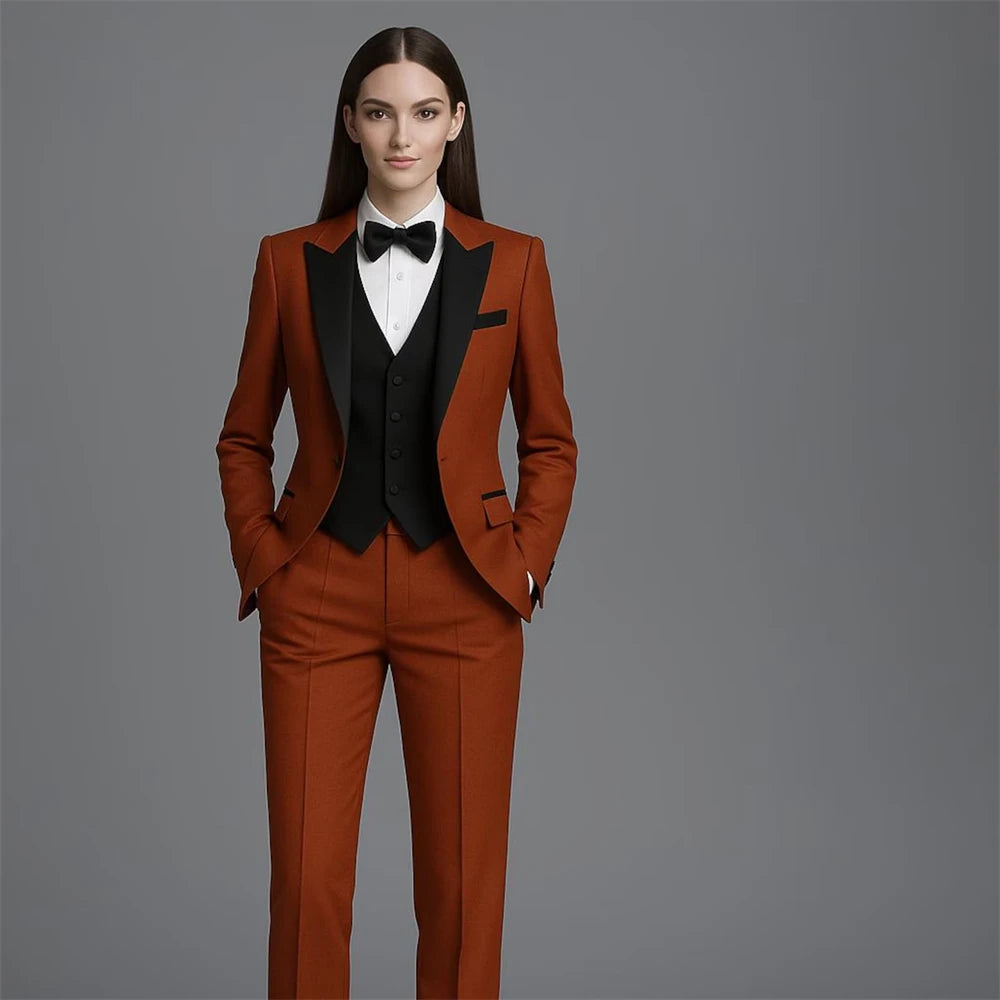 Women’s 3-Piece Suit Women Tuxedo Suit Blazer Dress Prom Slim Fit Formal Office Lady Blazer Set (Jacket+Vest+Pants)