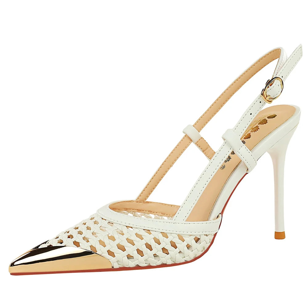 Woven Pointed Toe Slim Stiletto Heel Sandals for Women