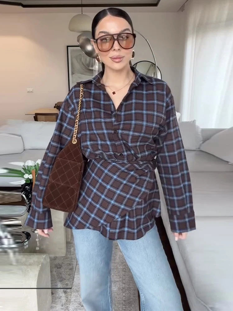 Elegant Plaid Patchwork Long Sleeve Shirt for Women