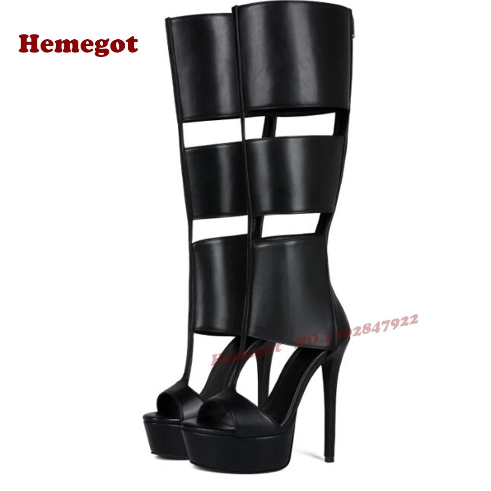 Black T Strap Gladiator Sandals Peep Toe Platform for Women