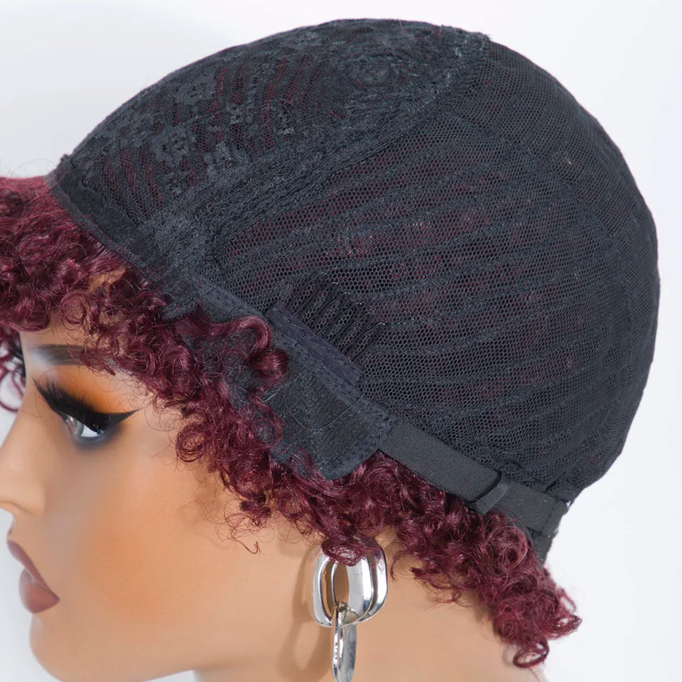 Short Kinky Curly Pixie Bob Human Hair Wig for Women