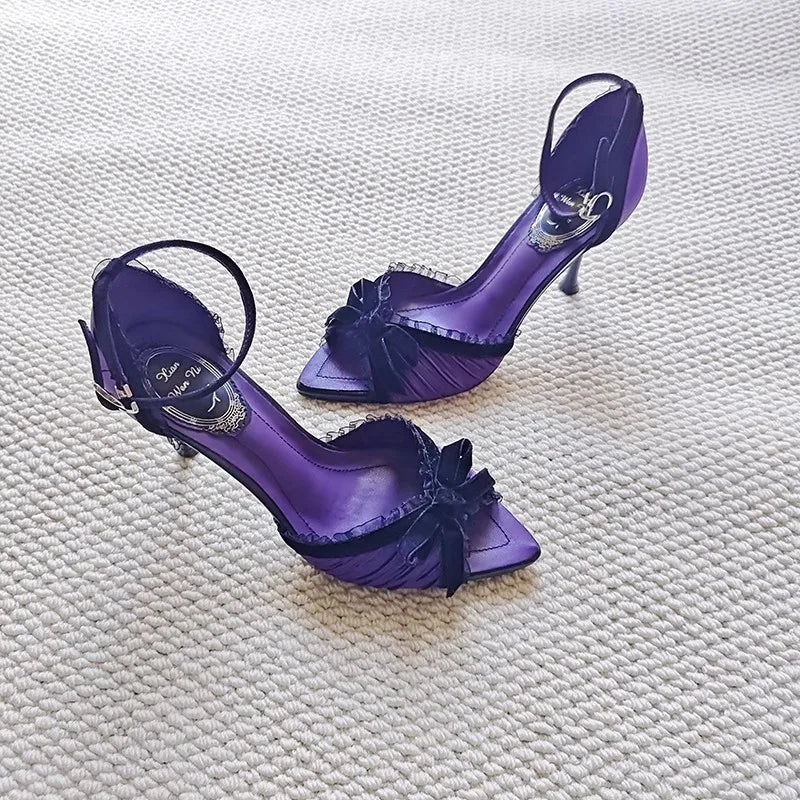Pointed Open Toe Bow Detail High Heel Sandals for Women
