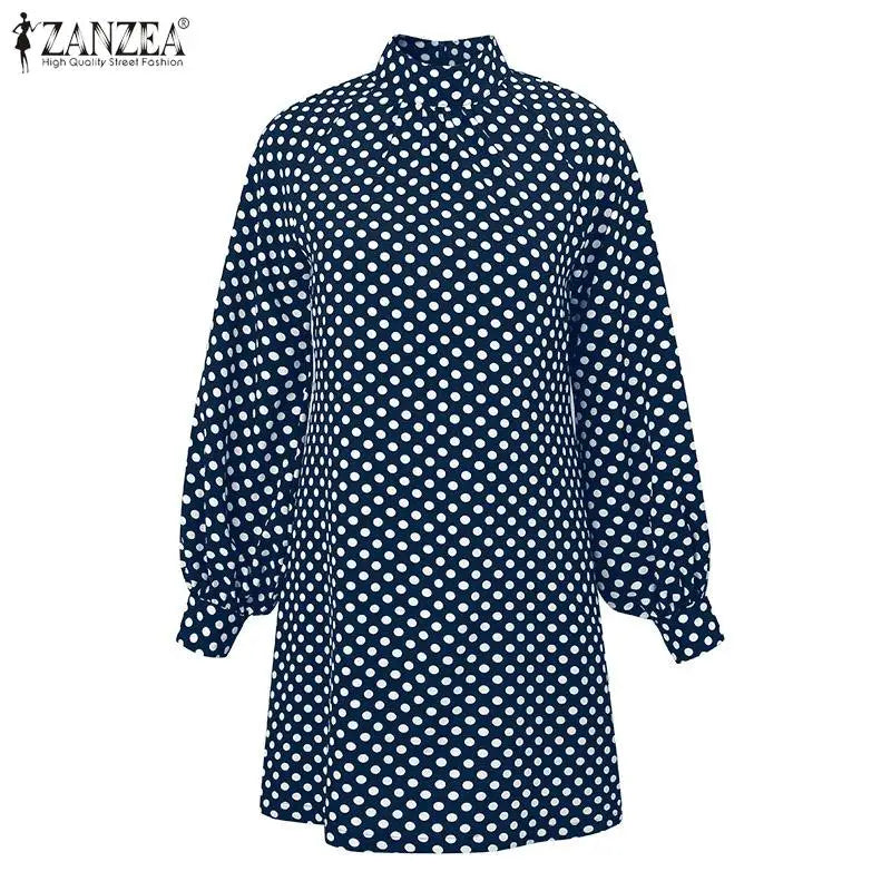 ZANZEA Bohemian Printed Vestidos 2024 Women Turtleneck Dresses Casual Zipper Mini Sundress Fashion Lantern Long Sleeve Robe
