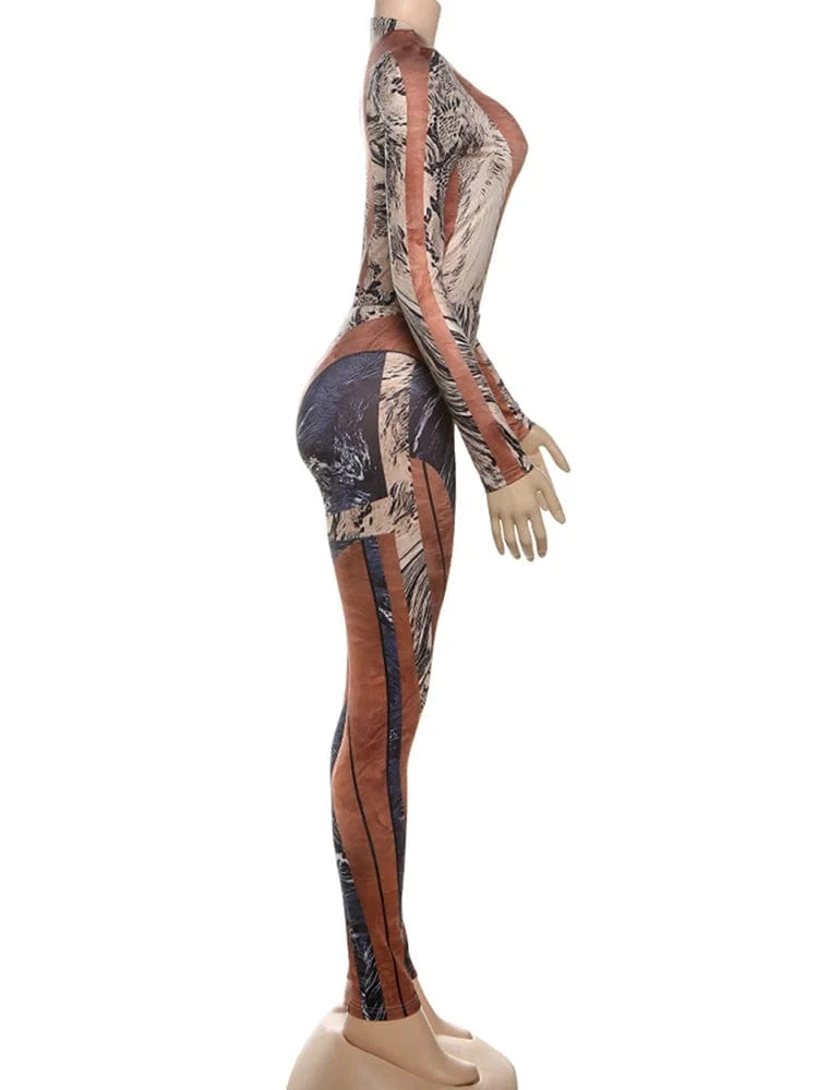 Weird Puss Colorful Patchwork 2 Piece Set Women Fall Trend Hipster Bodysuit Tops+Leggings Tight Stretch Matching Street Outfits