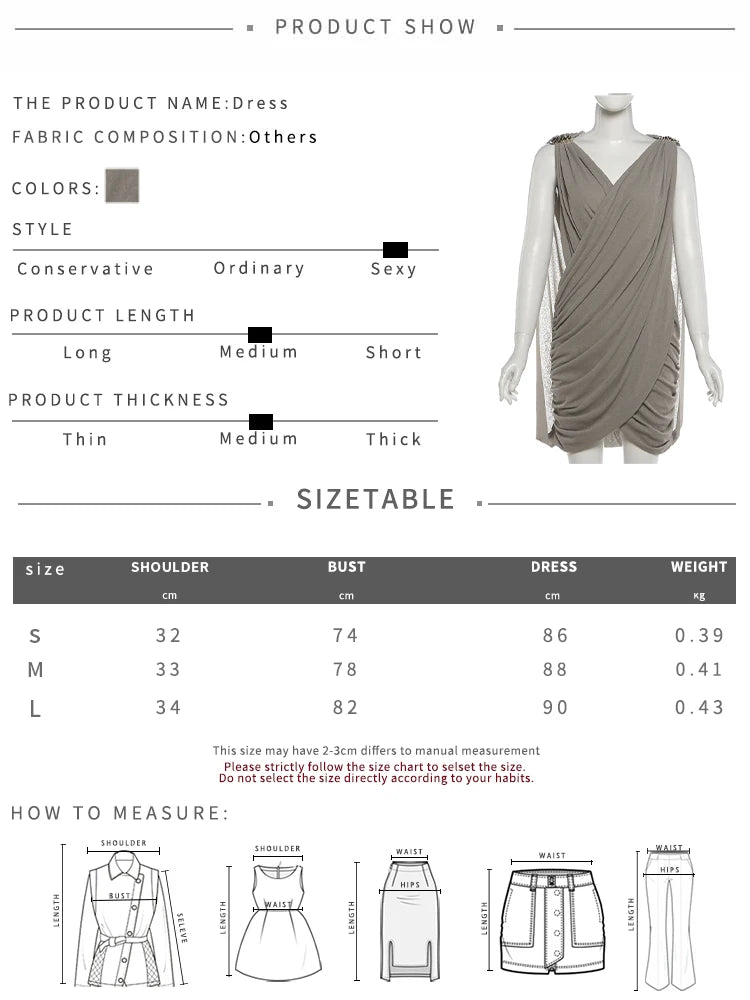 Ruched Elegant Mini Dress with Sleeve Cover for Women