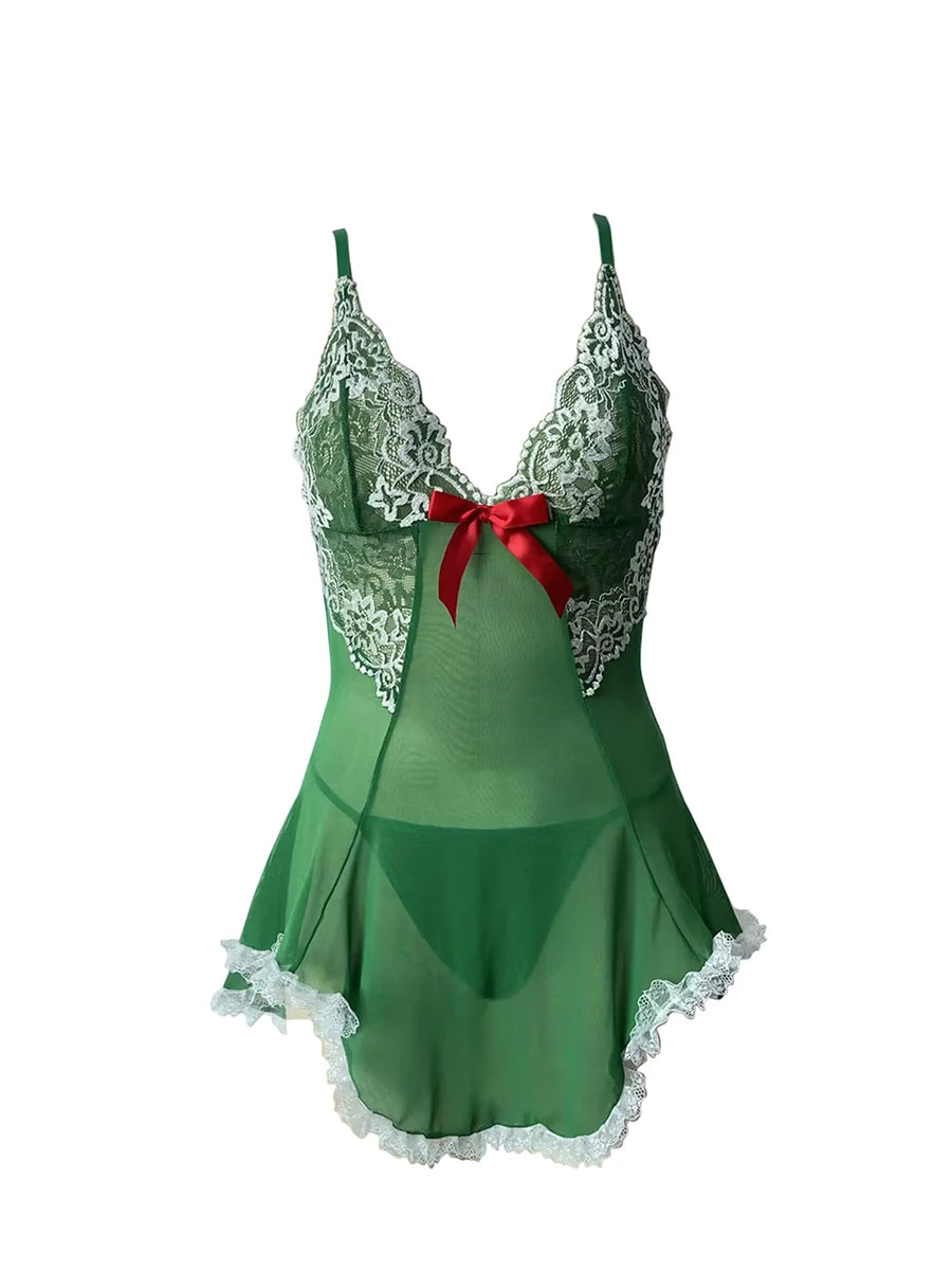Women'S Christmas Nightgown Green Avidlove Lingerie Set Lace Mesh See Through Cami Lingerie Teddy Bear Lingerie