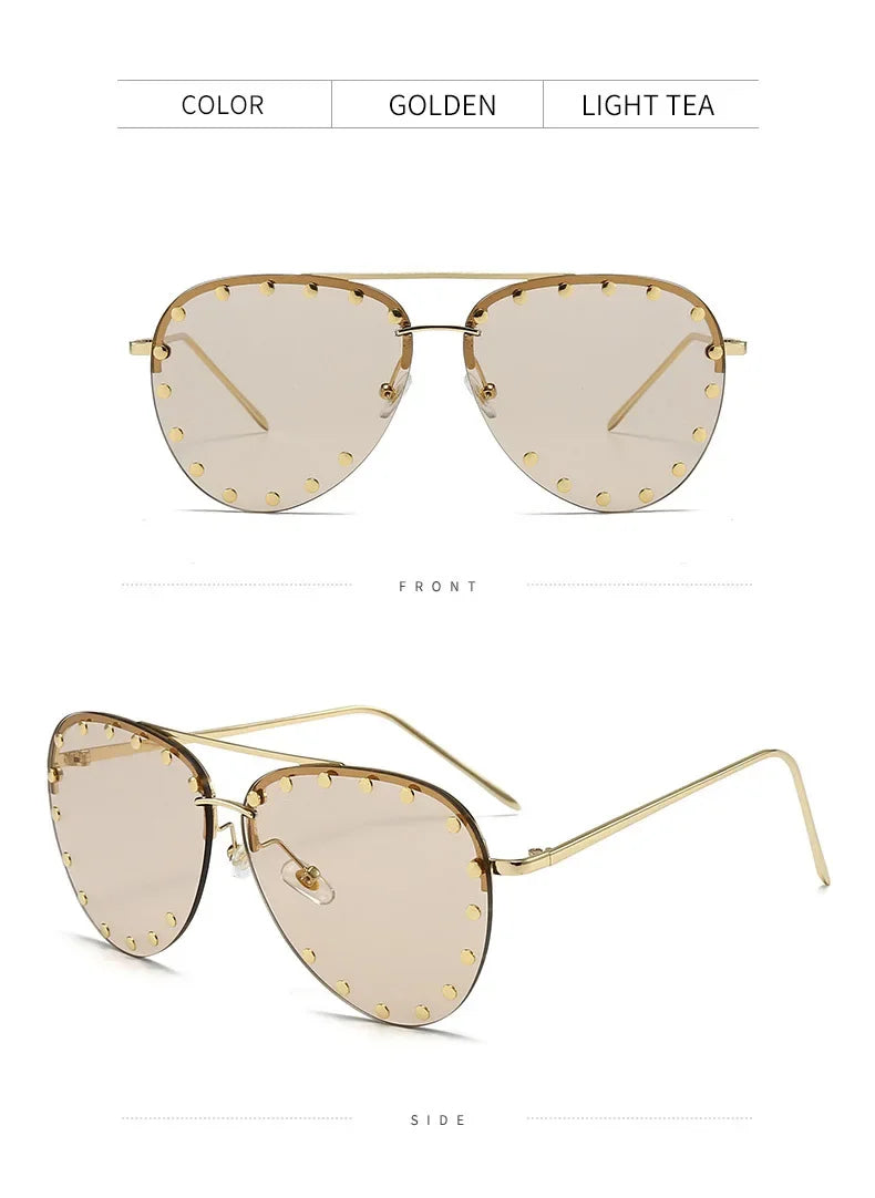 Oversized Rimless Gradient Pilot Sunglasses for Women
