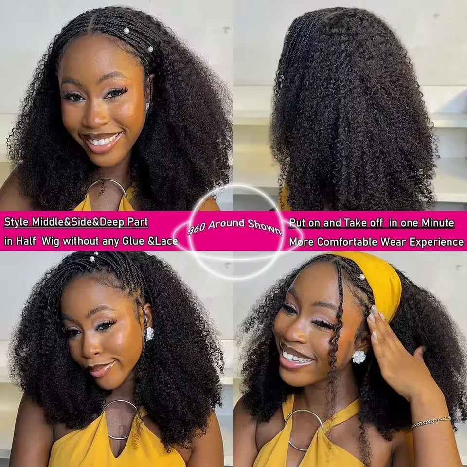 Seamless Drawstring Kinky Curly Half Wig for Women