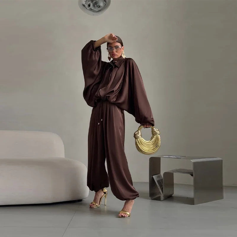 Autumn Casual Loose Relaxed Coat and Pants Set for Women