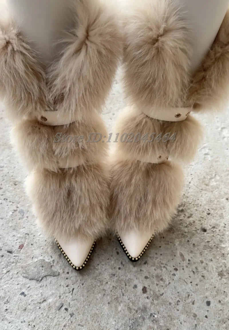 Warm Leather Pointed Toe Buckle Wedge Boots For Women