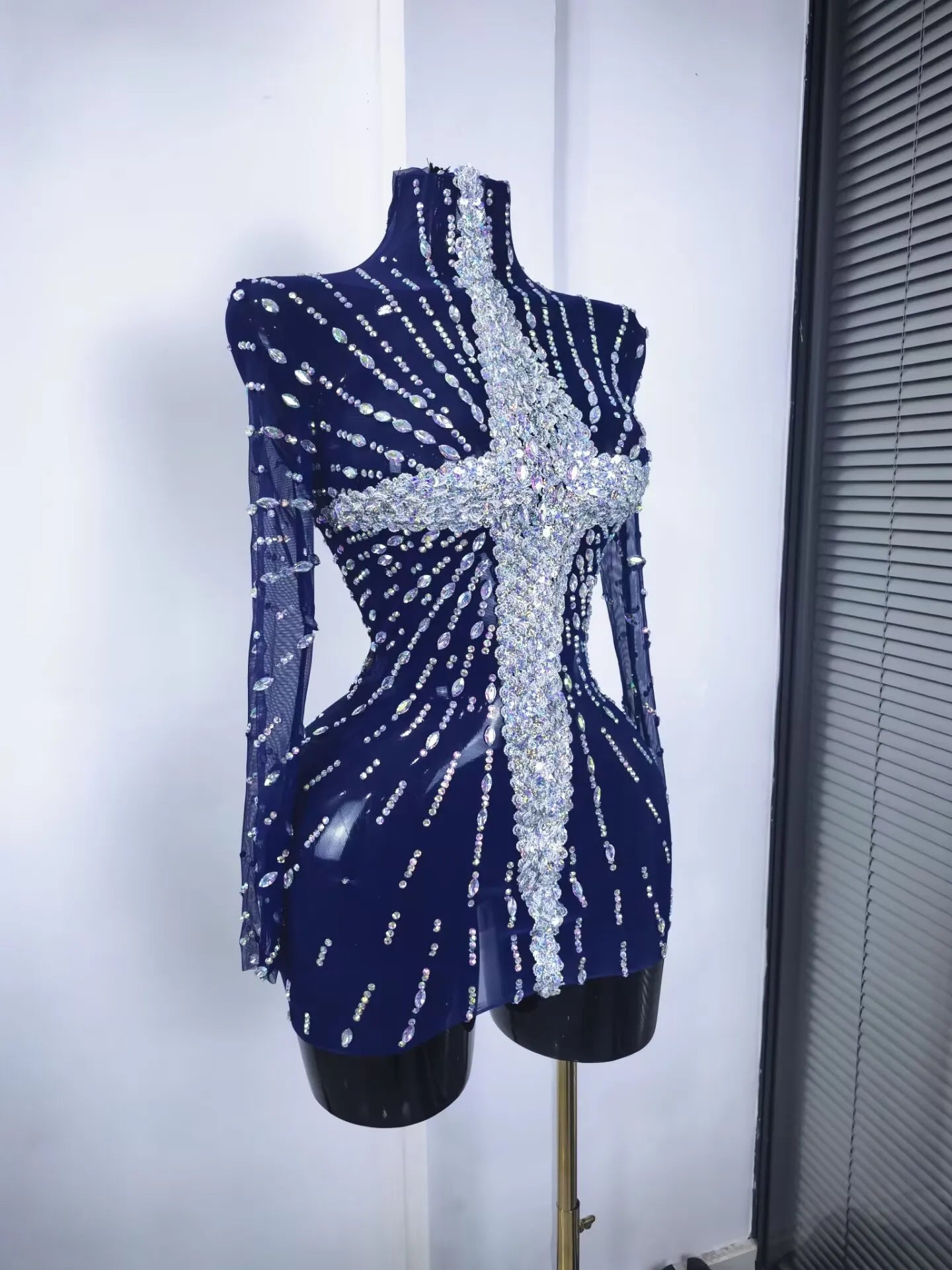 Purple Color Women Long Sleeve Sexy Shining Sequins Bodycon Mini Dress Mesh See Through Celebrate Nightclub Party Outfit